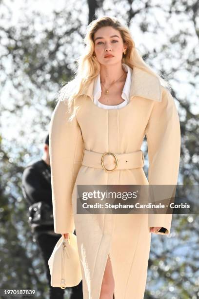 Gigi Hadid walks the runway during the "Les Sculptures" Jacquemus' Fashion Show at Fondation Maeght on January 29, 2024 in Saint-Paul-De-Vence,...