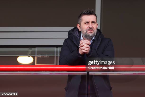 Nenad Bjelica, Head Coach of 1.FC Union Berlin, looks on from the stands whilst serving a three match ban prior to the Bundesliga match between 1. FC...