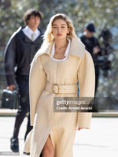 Gigi Hadid walks the runway during the "Les Sculptures" Jacquemus' Fashion Show at Fondation Maeght on January 29, 2024 in Saint-Paul-De-Vence,...