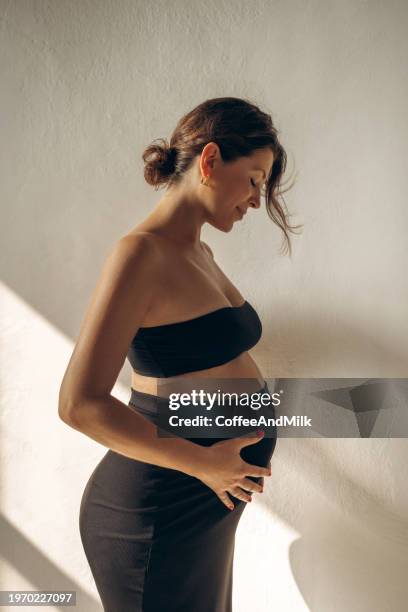 hermosa mujer embarazada - embarazada fotografías e imágenes de stock