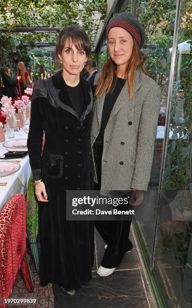 Marina Hanbury and India Langton attend Poppy Delevingne's Della Vite Valentine's lunch at The Ivy Chelsea Garden on February 1, 2024 in London,...