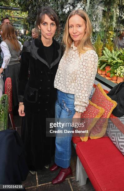 Marina Hanbury and Martha Ward attend Poppy Delevingne's Della Vite Valentine's lunch at The Ivy Chelsea Garden on February 1, 2024 in London,...
