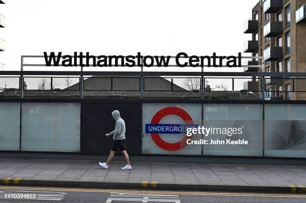 General view of Walthamstow Central, London Underground Tube Station signage on January 29, 2024 in Walthamstow, United Kingdom.