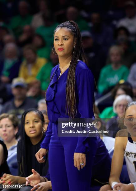 Head coach Niele Ivey of the Notre Dame Fighting Irish looks on in the game against the Syracuse Orange at Joyce Center on January 25, 2024 in South...