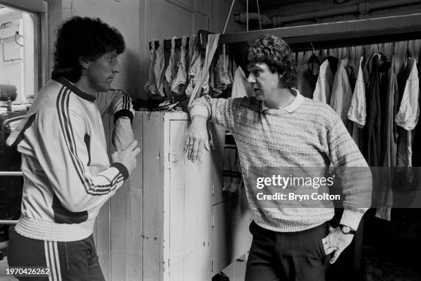 Brian Kidd and Tommy Booth, managers of Preston North End football club, stand in the kit room at Deepdale Stadium in Preston, Lancashire, UK, on...