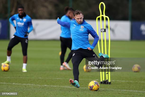 New signing Andi Weimann of West Bromwich Albion during a first team training session at West Bromwich Albion Training Ground on February 1, 2024 in...