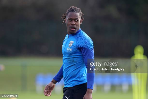 Brandon Thomas-Asante of West Bromwich Albion during a first team training session at West Bromwich Albion Training Ground on February 1, 2024 in...