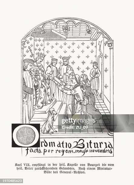 stockillustraties, clipart, cartoons en iconen met pragmatic sanction of bourges by french king charles vii (1438) - circa 15th century