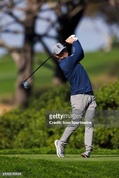 Ryan Moore of the United States plays his shot during the second round of the PGA Tour Farmer's Insurance Open at Torrey Pines Golf Course on...