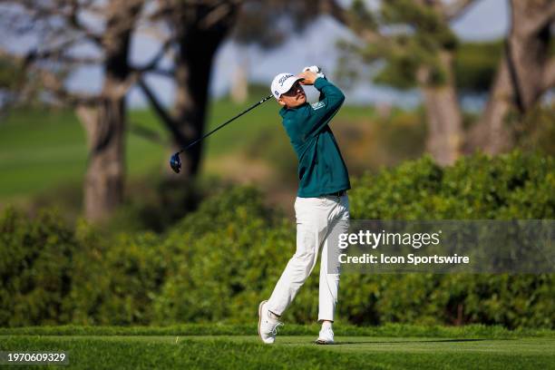 Callum Tarren of England plays his shot during the second round of the PGA Tour Farmer's Insurance Open at Torrey Pines Golf Course on Thursday,...