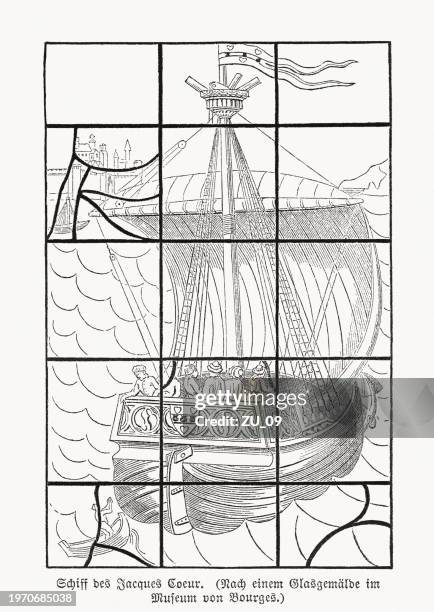 Ship Of Jacques Cur Bourges France Woodcut Published 1869 High-Res Vector Graphic
