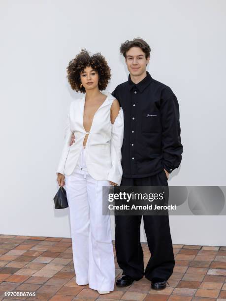 Lena Mahfouf and Seb la Frite attends the "Les Sculptures" Jacquemus' Fashion Show at Fondation Maeght on January 29, 2024 in Saint-Paul-De-Vence,...