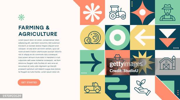 farming and agriculture geometric pattern web banner - sprout background stock illustrations