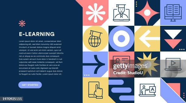 stockillustraties, clipart, cartoons en iconen met e-learning geometric pattern web banner - college