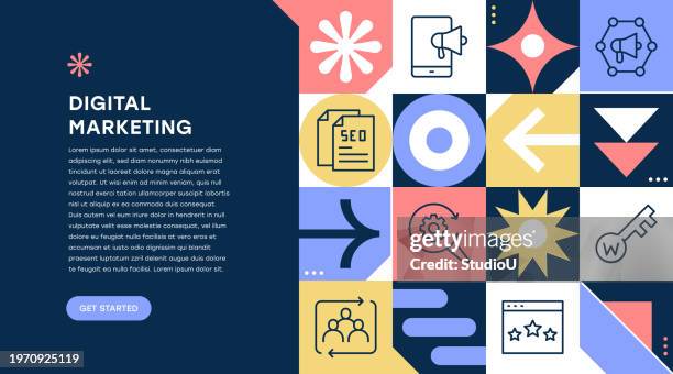 digital marketing geometric pattern web banner - content stock illustrations