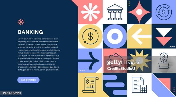 banking geometric pattern web banner - saving icon stock illustrations