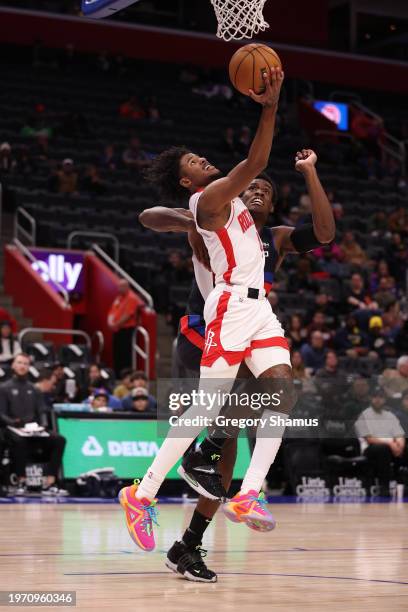 Jalen Green of the Houston Rockets plays against Detroit Pistons at Little Caesars Arena on January 12, 2024 in Detroit, Michigan. NOTE TO USER: User...