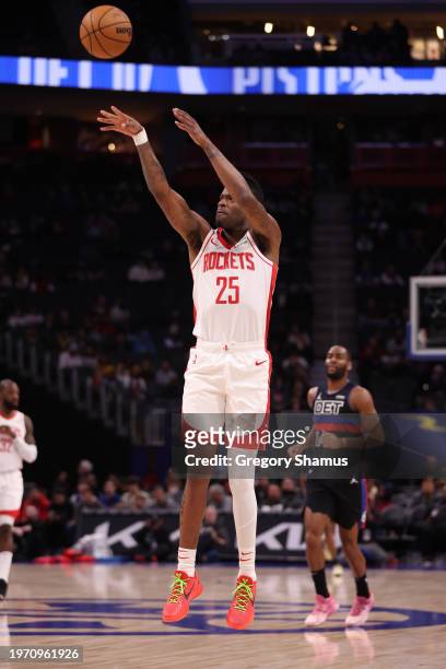 Reggie Bullock Jr. #25 of the Houston Rockets plays against Detroit Pistons at Little Caesars Arena on January 12, 2024 in Detroit, Michigan. NOTE TO...