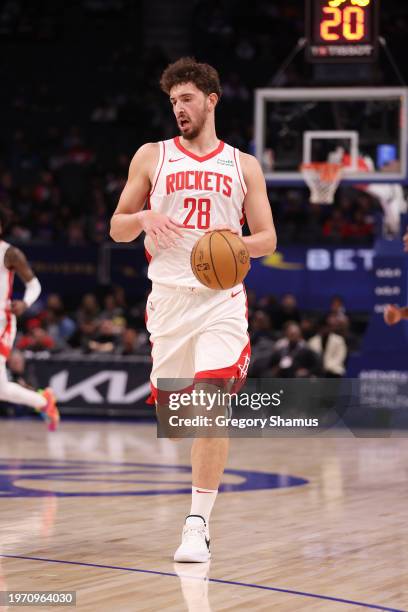 Alperen Sengun of the Houston Rockets plays against Detroit Pistons at Little Caesars Arena on January 12, 2024 in Detroit, Michigan. NOTE TO USER:...