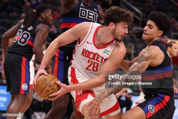 Alperen Sengun of the Houston Rockets plays against Detroit Pistons at Little Caesars Arena on January 12, 2024 in Detroit, Michigan. NOTE TO USER:...