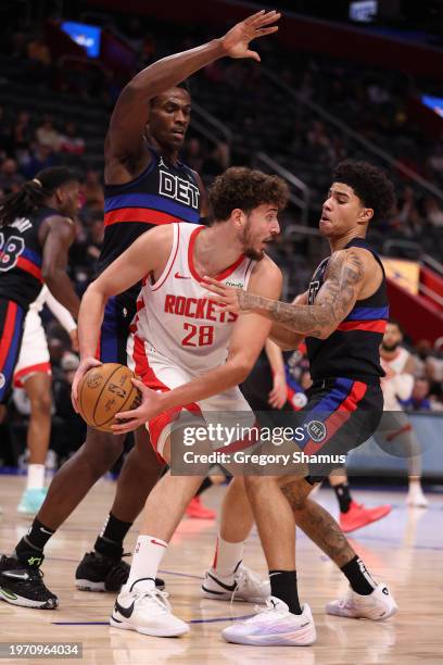 Alperen Sengun of the Houston Rockets plays against Detroit Pistons at Little Caesars Arena on January 12, 2024 in Detroit, Michigan. NOTE TO USER:...