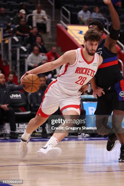 Alperen Sengun of the Houston Rockets plays against Detroit Pistons at Little Caesars Arena on January 12, 2024 in Detroit, Michigan. NOTE TO USER:...