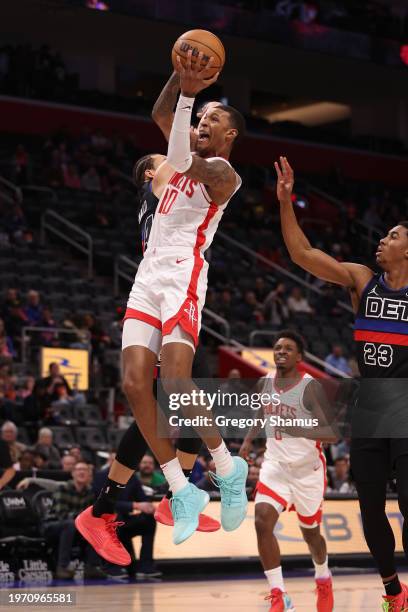 Jabari Smith Jr. #10 of the Houston Rockets plays against Detroit Pistons at Little Caesars Arena on January 12, 2024 in Detroit, Michigan. NOTE TO...