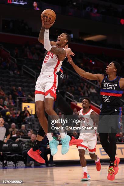 Jabari Smith Jr. #10 of the Houston Rockets plays against Detroit Pistons at Little Caesars Arena on January 12, 2024 in Detroit, Michigan. NOTE TO...