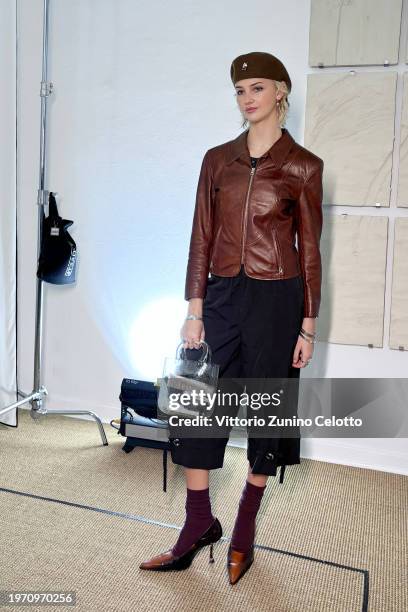 Mia Regan attends the Saks Potts show during the Copenhagen Fashion Week AW24 on January 29, 2024 in Copenhagen, Denmark.