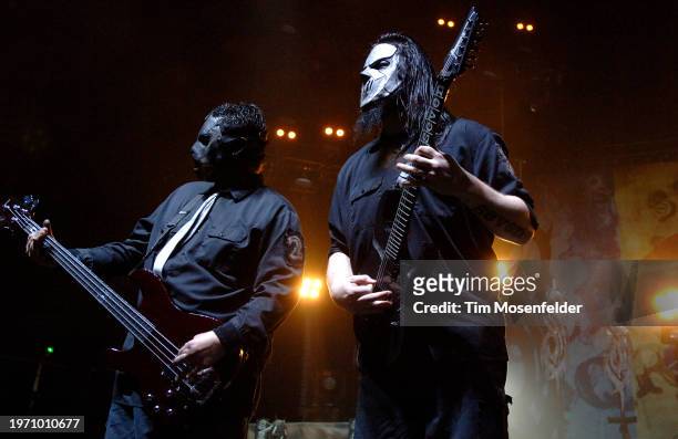 Paul Gray and Mick Thomson of Slipknot perform at Arco Arena on March 11, 2009 in Sacramento, California.