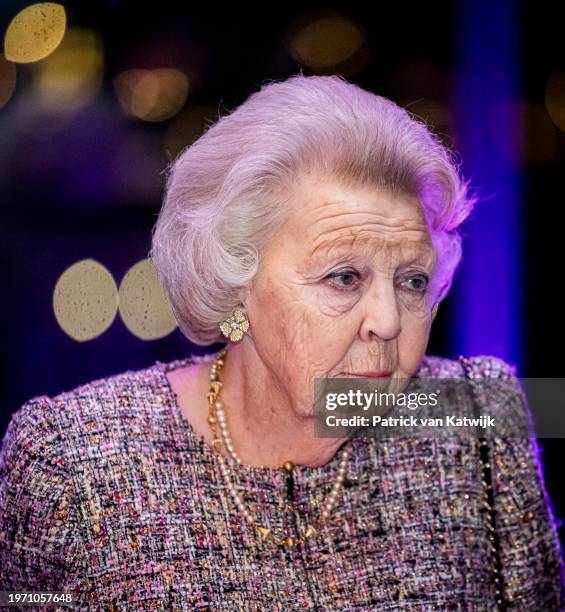 Princess Beatrix of The Netherlands attends the Interreligious Symposium In Freedom Connected in Tivoli vredenburg on January 29, 2024 in Utrecht,...