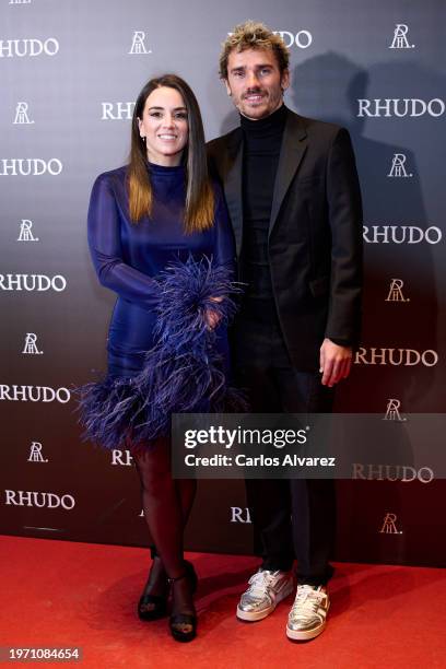 Antoine Griezmann and Erika Choperena attend the "Rhudo" restaurant opening photocall on January 29, 2024 in Madrid, Spain.