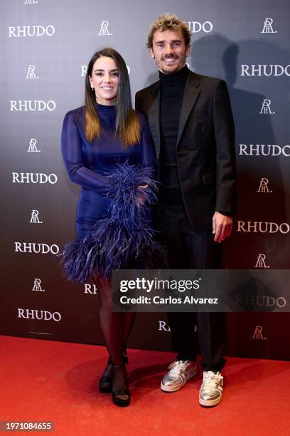 Antoine Griezmann and Erika Choperena attend the "Rhudo" restaurant opening photocall on January 29, 2024 in Madrid, Spain.