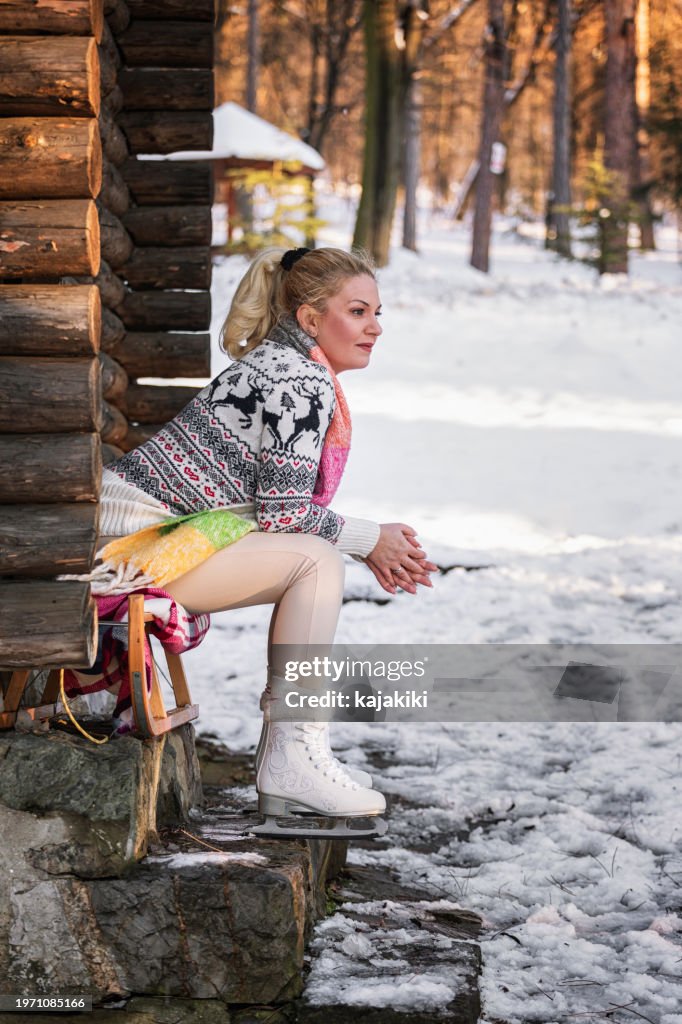 Beautiful woman going ice skating