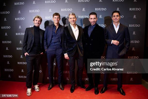 Antoine Griezmann, Marcos Llorente, Paco Roncero, Miguel Angel Silvestre and Alex Gonzalez attend the "Rhudo" restaurant opening photocall on January...