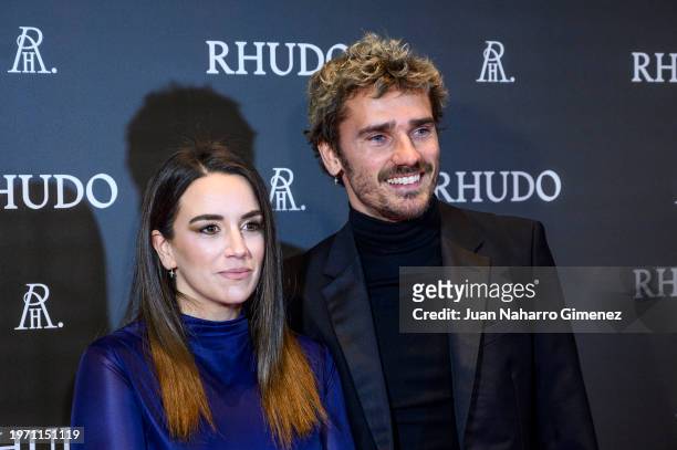Antoine Griezmann and Erika Choperena attend the "Rhudo" restaurant opening photocall on January 29, 2024 in Madrid, Spain.