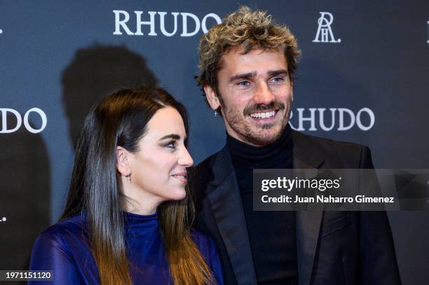 Antoine Griezmann and Erika Choperena attend the "Rhudo" restaurant opening photocall on January 29, 2024 in Madrid, Spain.