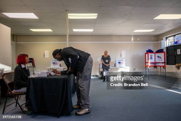 Voter prepares to cast their ballot at the Richland County Satellite building on January 29, 2024 in Hampton, South Carolina. South Carolina...