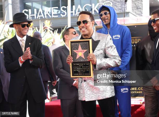 Jimmy Jam, Michael Paran, Charlie Wilson, Snoop Dogg, Kanye West and Babyface attend the ceremony where Charlie Wilson is honored with star on...