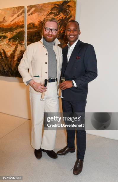 Henry Conway and Eric Underwood attend the Claridge's ArtSpace Opening of “THE HUDSONS Family Ties” exhibition Featuring Richard Hudson, Henry Hudson...