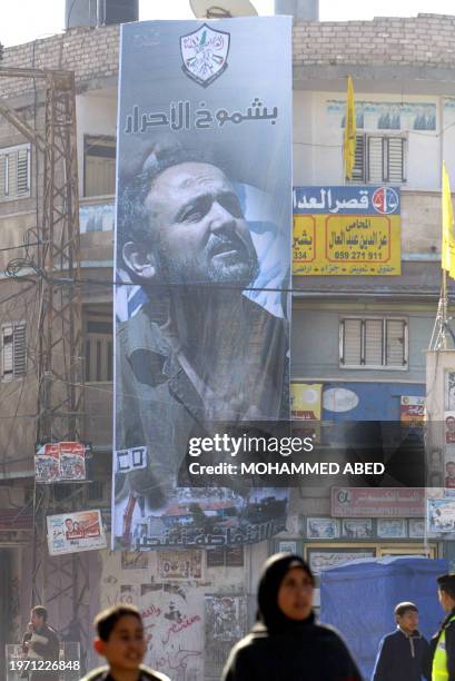 Big electoral poster of jailed Palestinian Fatah leader Marwan Barghuti is seen ahead of the January 25 Palestinian parliamentary election, 16...