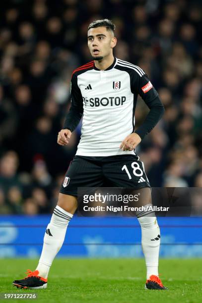 Andreas Pereira of Fulham in action during the Carabao Cup Semi Final Second Leg match between Fulham and Liverpool at Craven Cottage on January 24,...
