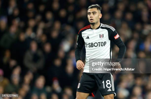 Andreas Pereira of Fulham in action during the Carabao Cup Semi Final Second Leg match between Fulham and Liverpool at Craven Cottage on January 24,...
