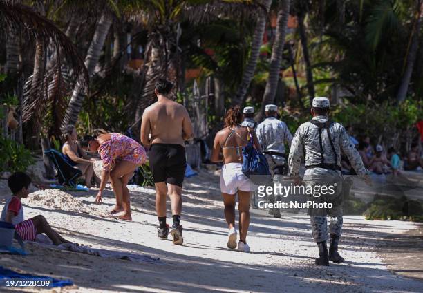 Members of the National Guard patrolling the beachside in Isla Mujeres, on December 5 in Isla Mujeres, Quintana Roo, Mexico.