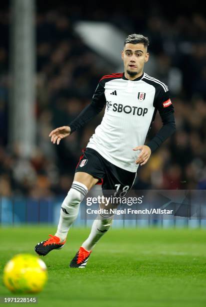 Andreas Pereira of Fulham controls the ball during the Carabao Cup Semi Final Second Leg match between Fulham and Liverpool at Craven Cottage on...