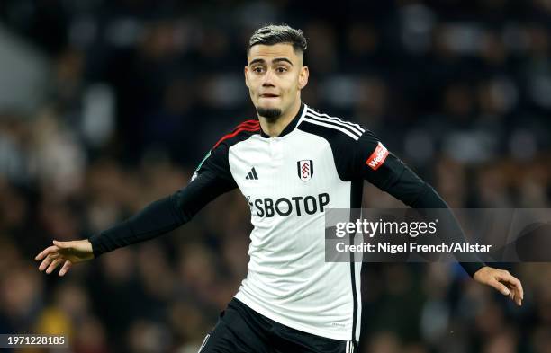 Andreas Pereira of Fulham runs during the Carabao Cup Semi Final Second Leg match between Fulham and Liverpool at Craven Cottage on January 24, 2024...