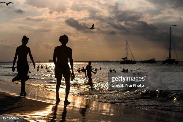 Sunset view of the beachside in Isla Mujeres, on December 5 in Isla Mujeres, Quintana Roo, Mexico.