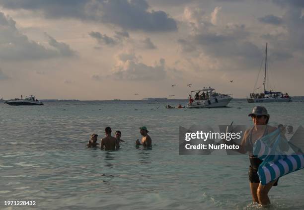 View of the beachside in Isla Mujeres, on December 5 in Isla Mujeres, Quintana Roo, Mexico.