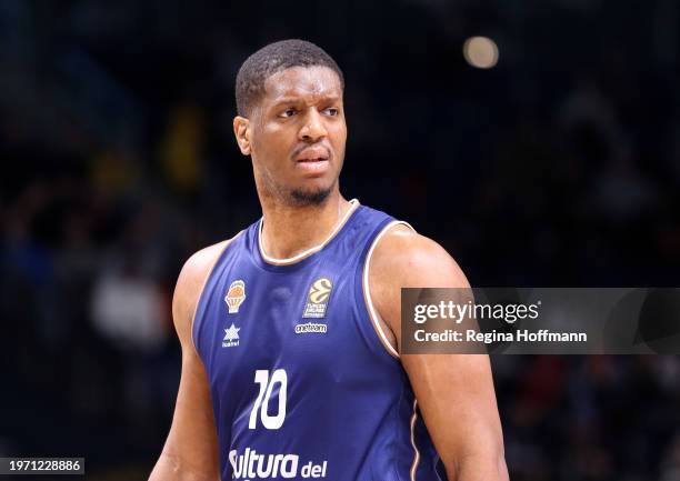 Damien Inglis, #10 of Valencia Basket reacts during the Turkish Airlines EuroLeague Regular Season Round 25 match between Alba Berlin and Valencia...