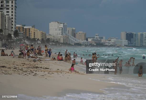 General view of beaches along Cancun hotel zone, on December 4 in Cancun, Quintana Roo, Mexico.